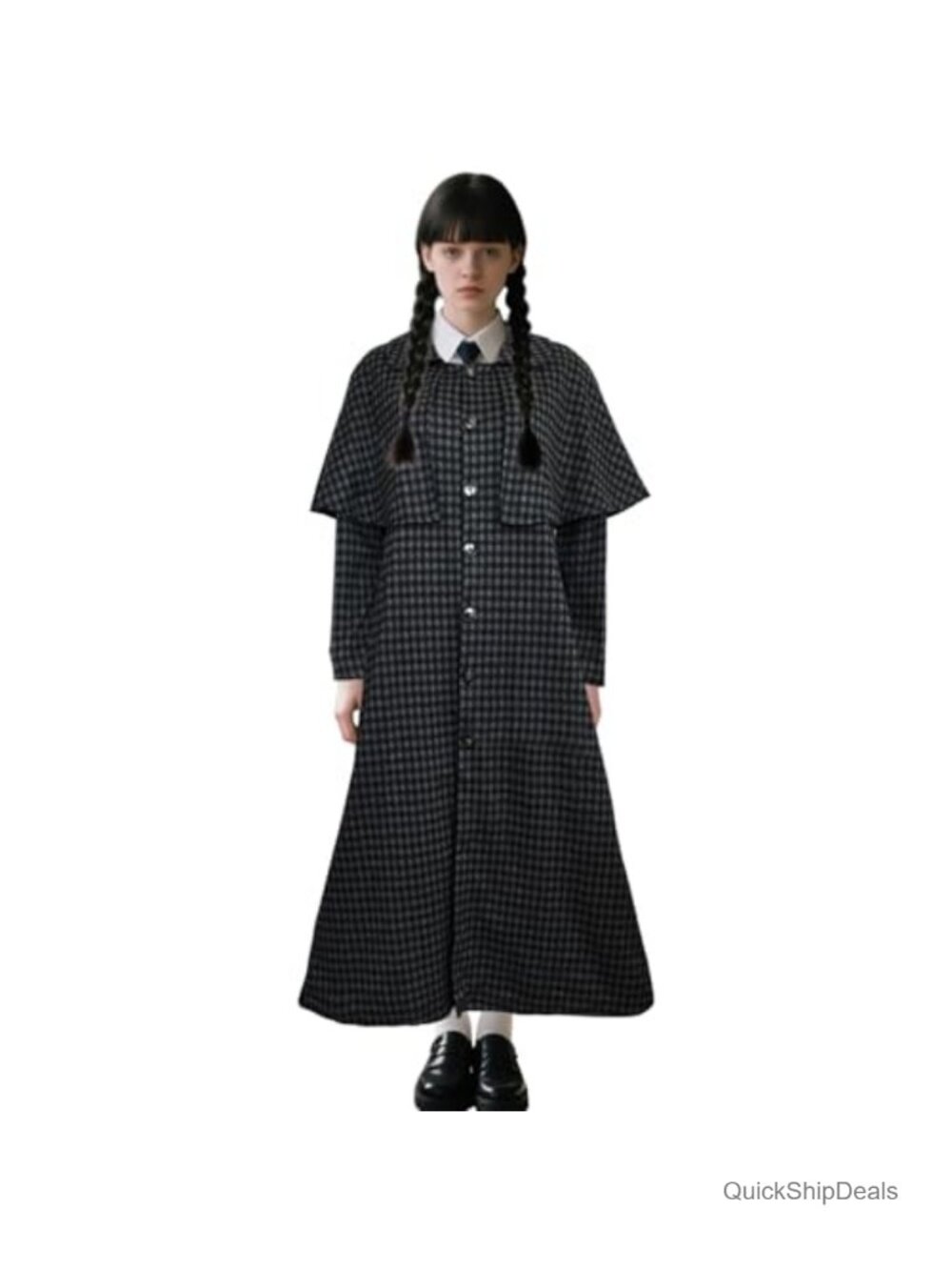 Gothic Plaid Coat with Cape, Women Long Costume Outwear, Halloween Cosplay,
